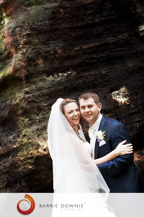 bride and groom laughing at high rocks wedding