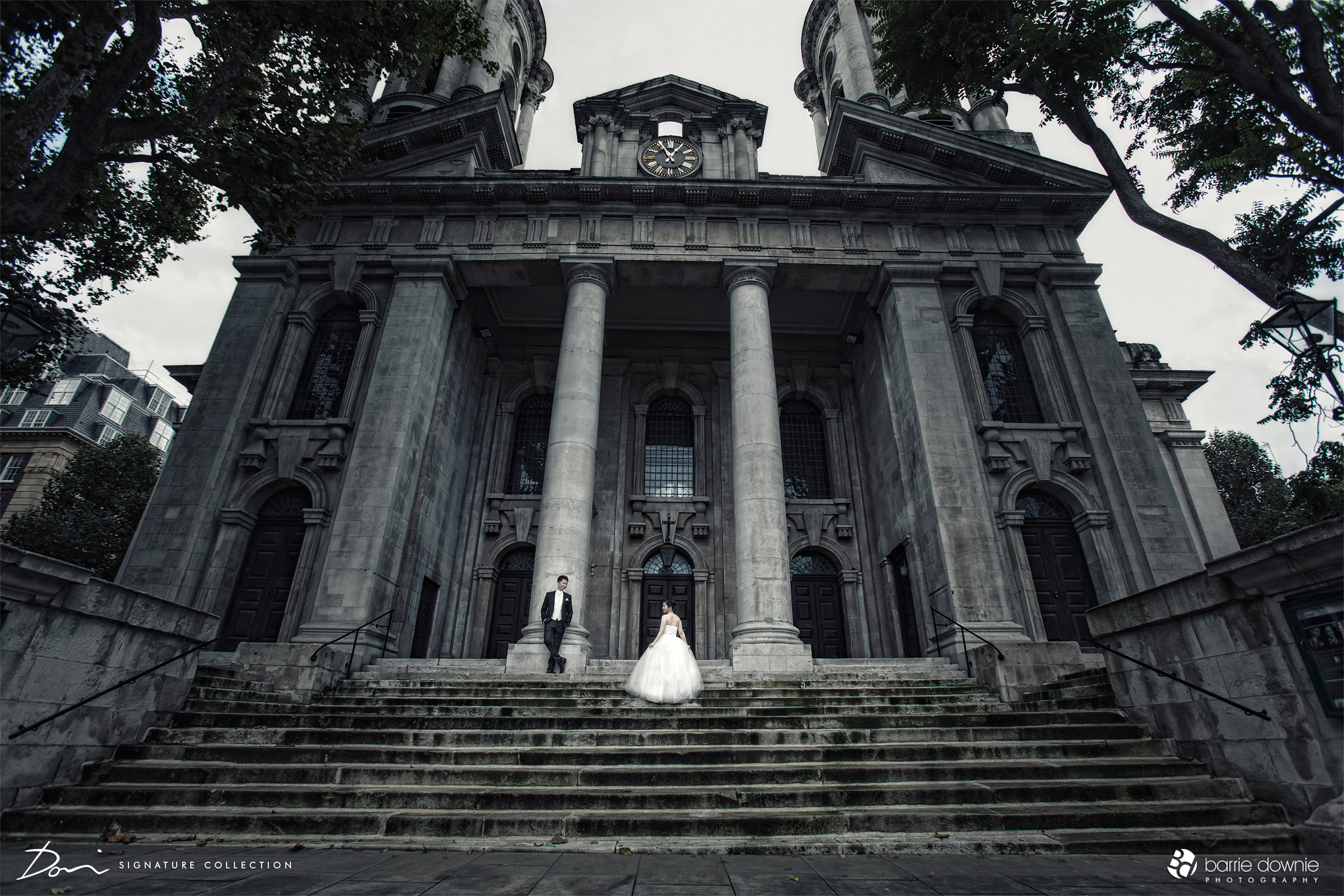 london wedding on church steps westminster