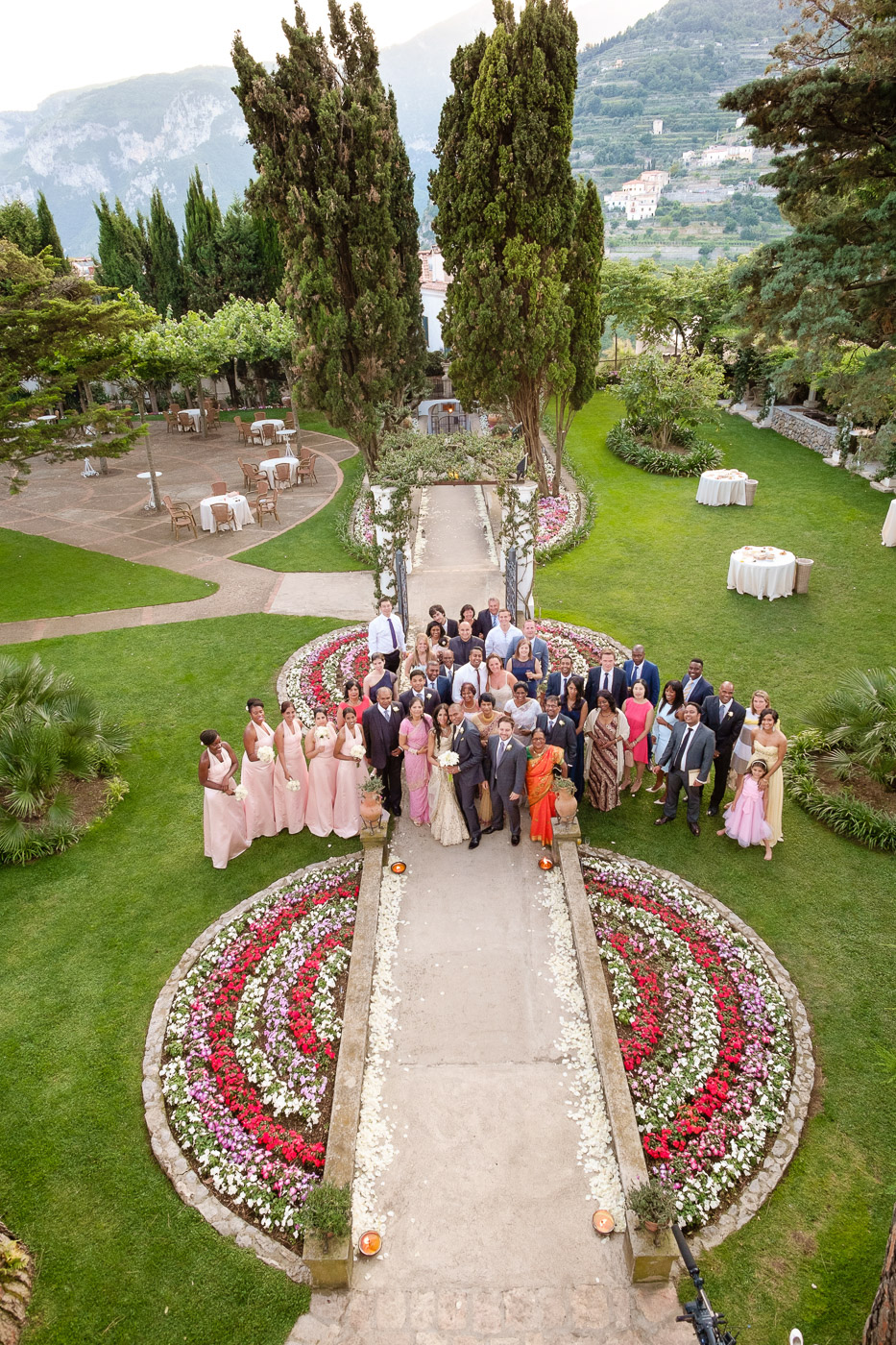 Bride and groom at Villa Cimbrone, Ravello — destination wedding photography by Barrie Downie