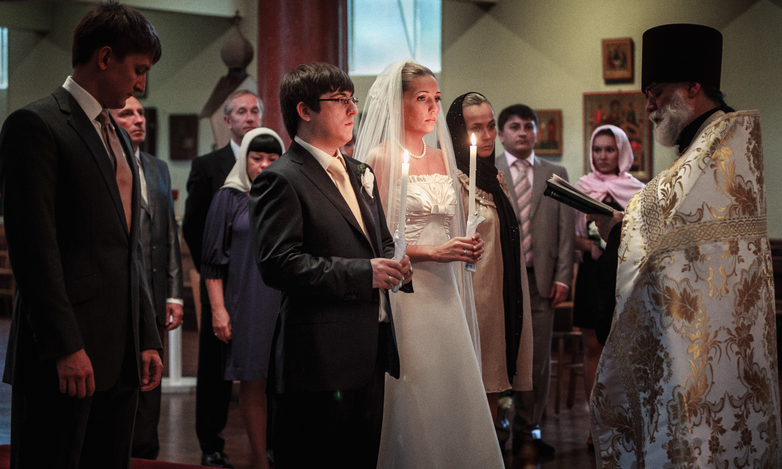 Russian Orthodox wedding ceremony at a church in Knightsbridge, London