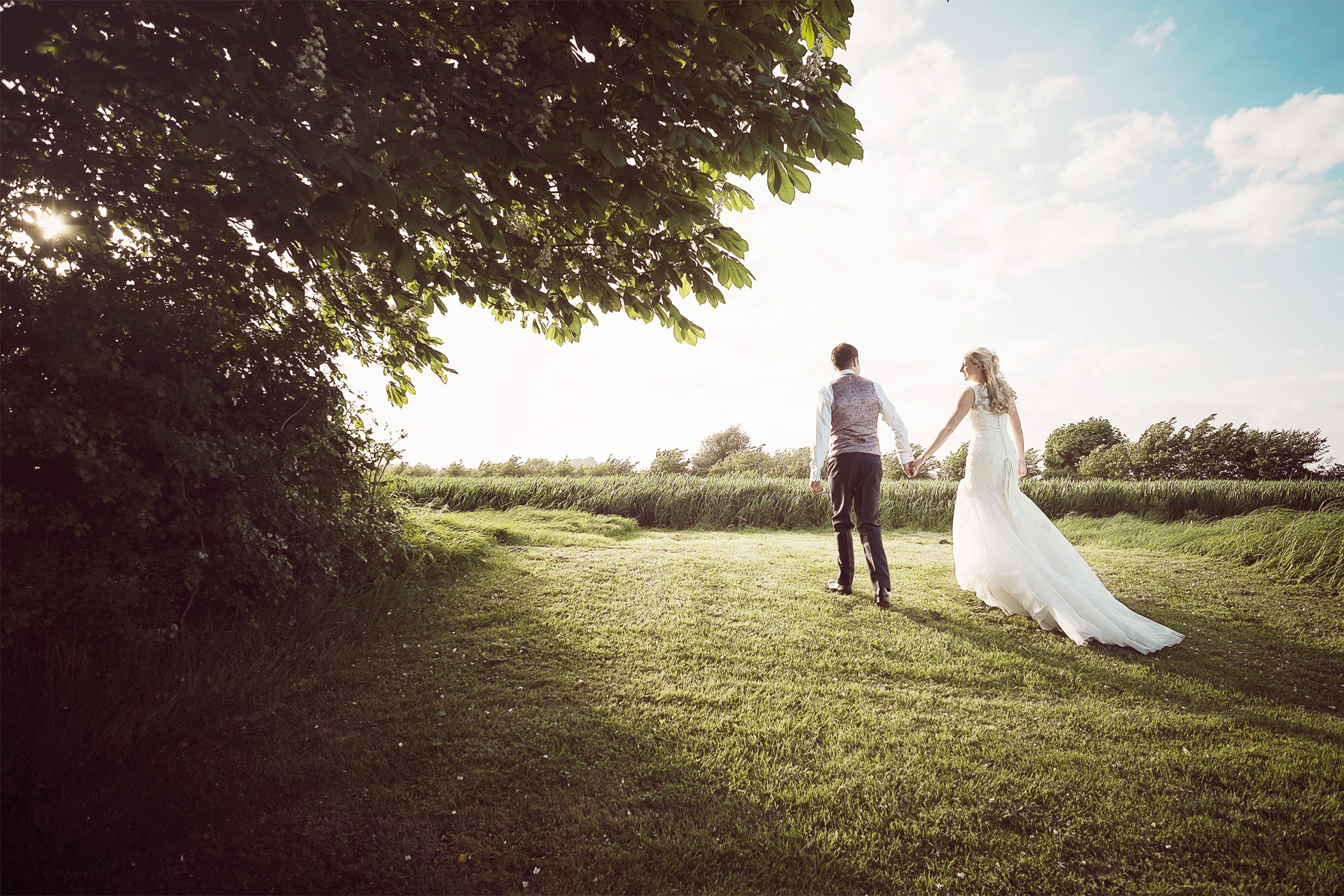 Southend barns wedding Chichester bride and groom sunset