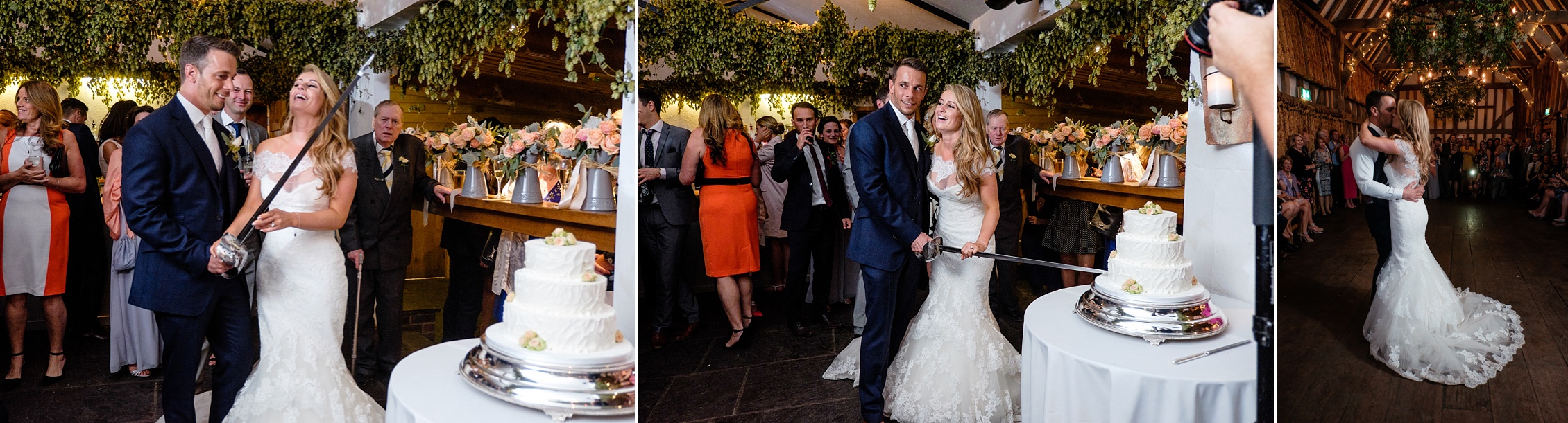 bride and groom cutting cake