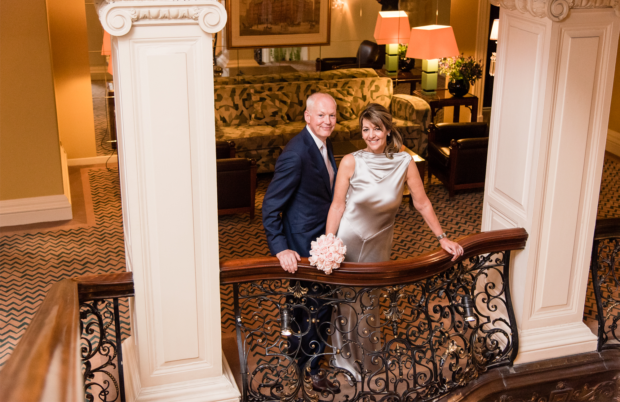 claridges wedding balcony bride and groom