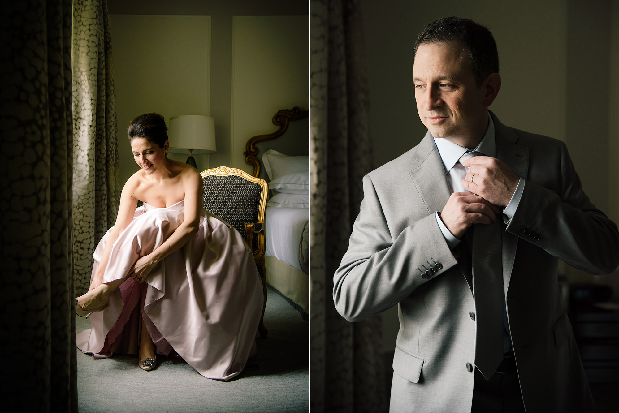 Bride and groom during a New York pre-wedding shoot