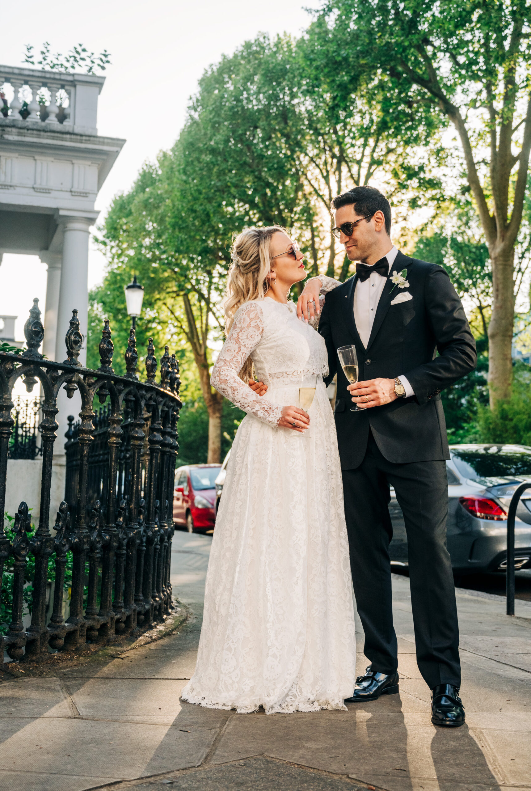 bride and groom London mews house