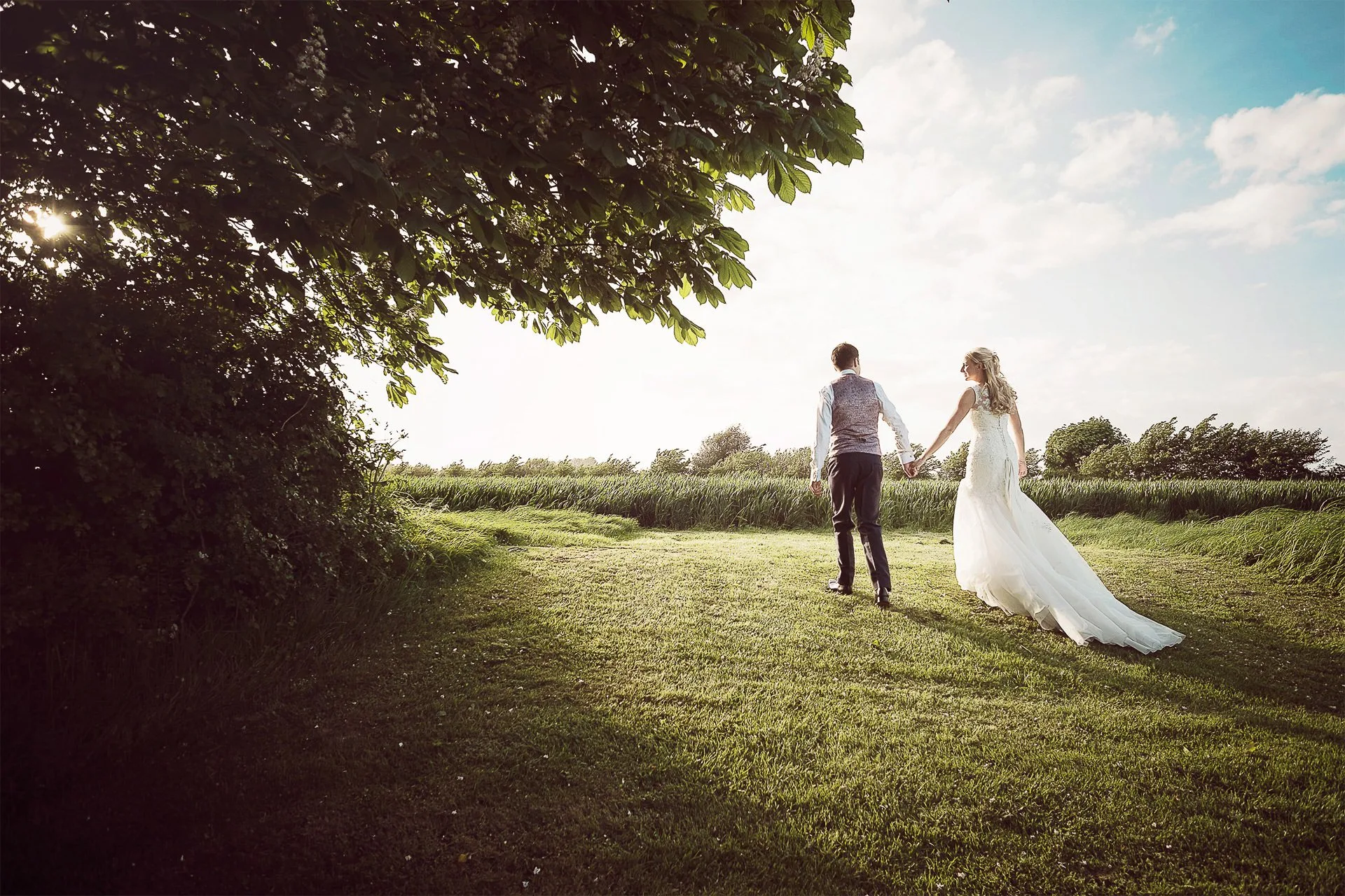 Bride and groom walking, London wedding photography