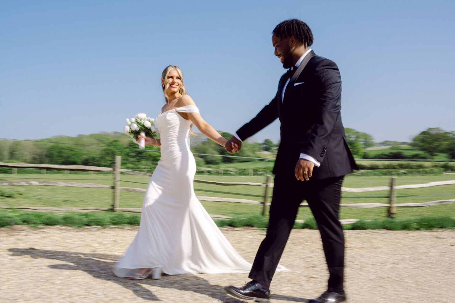 Ella and Gaal together on their spring wedding day at Selden Barns