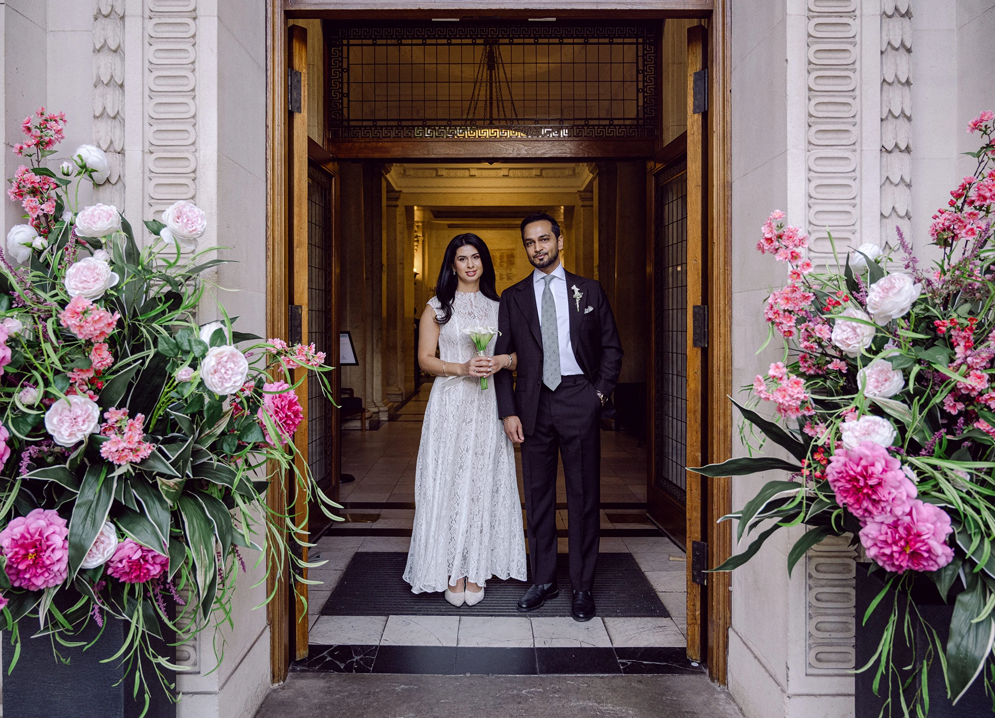 old Marylebone town hall couple in doorway