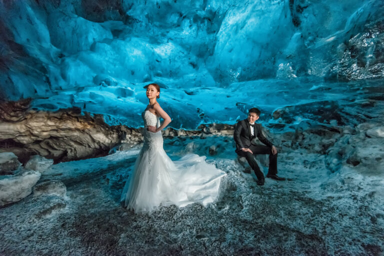 Editorial pre-wedding photography in an Iceland ice cave by Barrie Downie