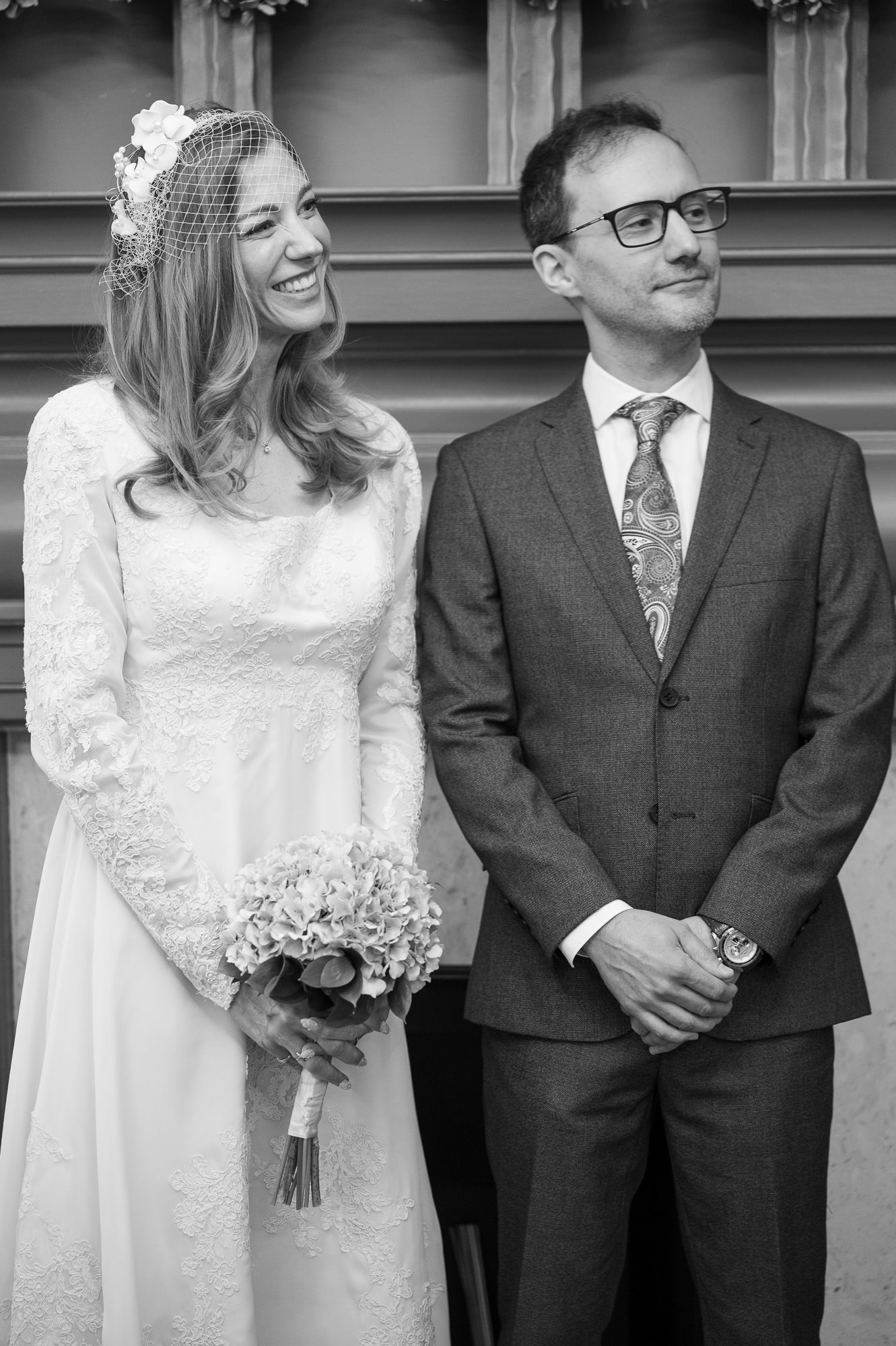 Bride and groom during the ceremony at Old Marylebone Town Hall