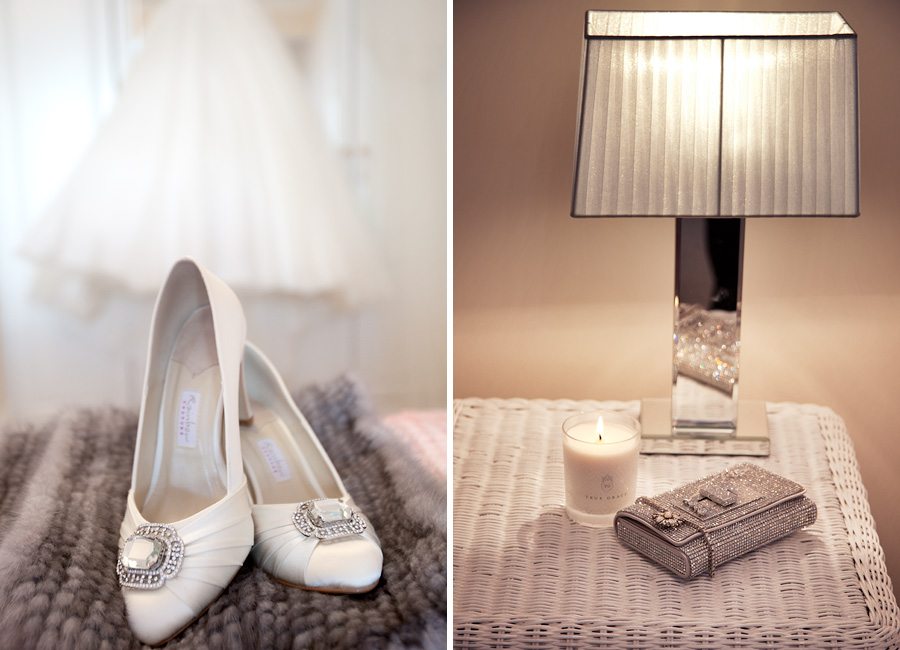 Wedding shoes and a lamp on the morning of a wedding
