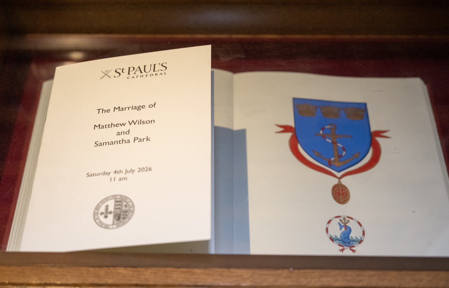 The order of service for Sam and Matt's wedding at St Paul's Cathedral on 4 July 2026